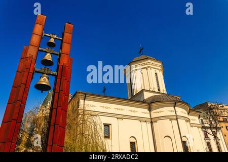 St. Demetrius-Poștă-Kirche und Glockenturm Biserica Sfântul Dimitrie-Poștă, Rumänisch-orthodoxe Kirche Poștei-Straße, Bukarest, Rumänien Stockfoto
