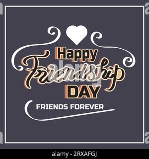 Glücklicher Freundschaftstag Hand gezeichnete Kalligraphie mit Herz, Social Media Vorlage Stock Vektor