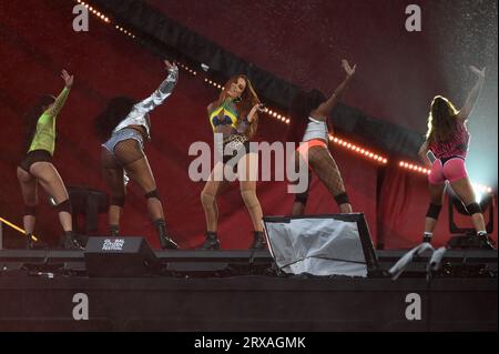 New York, USA. September 2023. Anitta tritt beim Global Citizen Festival on the Great Lawn 2023 im Central Park, New York, NY, am 23. September 2023 auf. (Foto: Anthony Behar/SIPA USA) Credit: SIPA USA/Alamy Live News Stockfoto