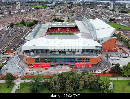 Liverpool, Großbritannien. September 2023. Luftaufnahme von Anfield vor dem Spiel der Premier League in Anfield, Liverpool. Auf dem Bild sollte stehen: Gary Oakley/Sportimage Credit: Sportimage Ltd/Alamy Live News Stockfoto