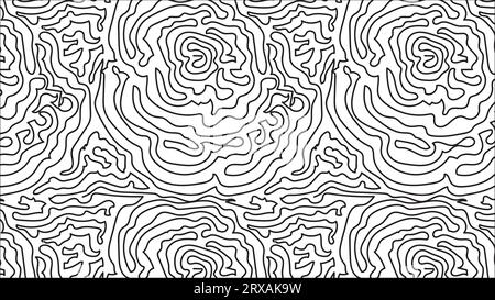 Hintergrund der topographischen Karte des nahtlosen Vektors dunkel auf weiß. Linientopographie-Karte nahtloses Muster. Abstraktes, nahtloses Streifenmuster. Stock Vektor