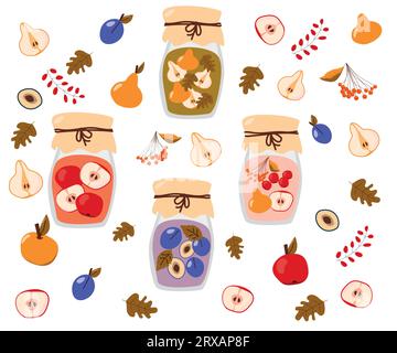 Hausgemachtes Kompott – Glas mit Apfel- und Birnengetränk Stock Vektor