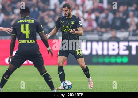 Amsterdam, Niederlande. September 2023. AMSTERDAM, NIEDERLANDE - 24. SEPTEMBER: David Hancko von Feyenoord während des niederländischen Eredivisie-Spiels zwischen Ajax und Feyenoord in der Johan Cruijff Arena am 24. SEPTEMBER 2023 in Amsterdam, Niederlande. (Foto: Peter Lous/Orange Pictures) Credit: Orange Pics BV/Alamy Live News Stockfoto