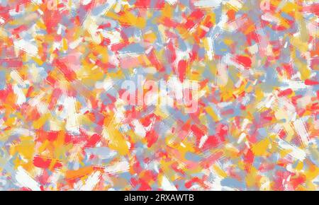 Zufällige rote, gelbe, blaue und weiße Pinselstriche. Nahtloses Muster. Design für Drucke auf Textilien, Oberflächen, Papier, Tapeten, Innenraum, Patchwork Stockfoto