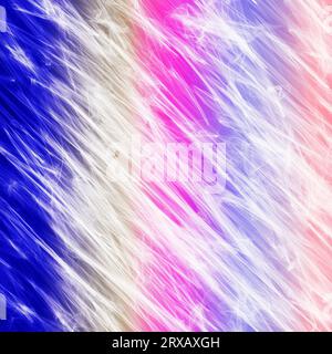 Abstrakte lange weiße Spritzer auf dem verlaufenden Hintergrund. Schleier- oder Fichennetz-Textur. Blaue, violette, blaue, korallenrote und beigefarbene Farben Stockfoto
