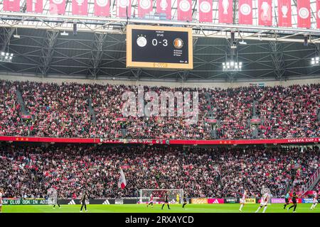 Amsterdam, Niederlande. September 2023. Amsterdam - die Partitur beim Eredivisie-Spiel zwischen Ajax und Feyenoord in der Johan Cruijff Arena am 24. September 2023 in Amsterdam, Niederlande. Anrede: Box to Box Pictures/Alamy Live News Stockfoto