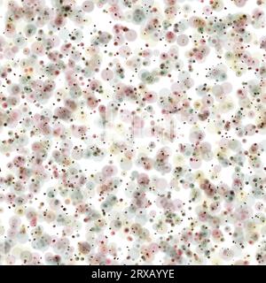 Zufällige blassfarbige Kreise unterschiedlicher Größe. Rosa, Grün und Gelb auf weißem Hintergrund. Nahtloses Muster Stockfoto