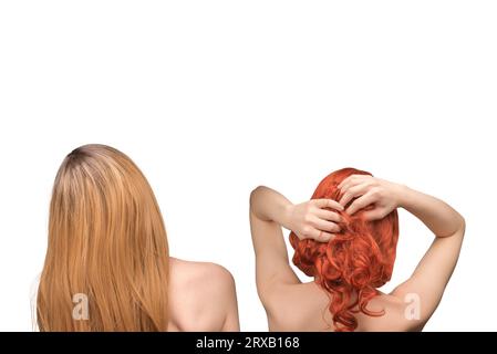 Frau hinten, schöne Frau mit ombre Haar isoliert auf einem weißen Hintergrund. Stockfoto