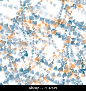 Nahtloses Muster mit mehreren Dreiecken. Dreiecksgirlande. Blaue und orangefarbene Farben mit Reflexion auf weißem Hintergrund. Muster für Umhüllung, Texti Stockfoto