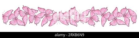 Nahtloses horizontales Muster aus rosa Schmetterlingen. Vektorillustration. Stock Vektor