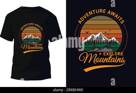 Abenteuer wartet auf Explore Mountain T-Shirt Design Vektor Stock Vektor