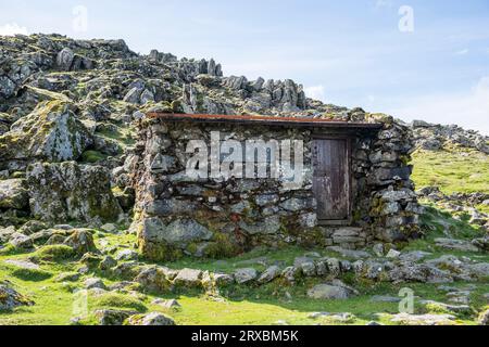 Zuflucht direkt unterhalb des Gipfels von Foel Grach, Snowdonia, Nordwales Stockfoto