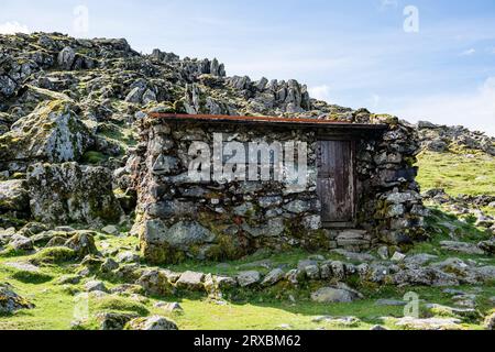 Zuflucht direkt unterhalb des Gipfels von Foel Grach, Snowdonia, Nordwales Stockfoto