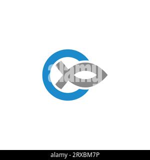 Buchstabe c Fischwassersymbol einfacher Logo-Vektor Stock Vektor