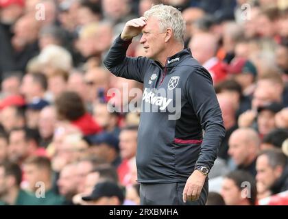 Liverpool, Großbritannien. September 2023. David Moyes, Manager von West Ham United, scheiterte während des Spiels in der Premier League in Anfield, Liverpool. Auf dem Bild sollte stehen: Gary Oakley/Sportimage Credit: Sportimage Ltd/Alamy Live News Stockfoto