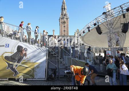 Leuven, Belgien. September 2023. Die Abbildung zeigt die Endphase der Break World Championships in Löwen, Sonntag, den 24. September 2023. BELGA PHOTO NICOLAS MAETERLINCK Credit: Belga News Agency/Alamy Live News Stockfoto