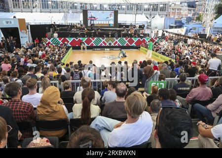 Leuven, Belgien. September 2023. Die Abbildung zeigt die Endphase der Break World Championships in Löwen, Sonntag, den 24. September 2023. BELGA PHOTO NICOLAS MAETERLINCK Credit: Belga News Agency/Alamy Live News Stockfoto