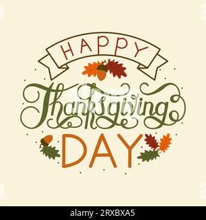 Farbbeschriftung „Happy Thanksgiving“ Stock Vektor