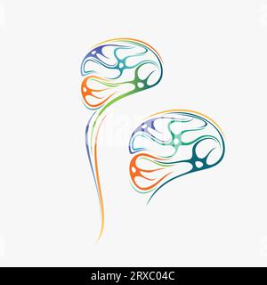 Design mit Brain-Logo. Neurologischer Logotyp. Psychologie. Beratung. Gesundheit und Wellness. Aufgeschlossen. Minfullness Stock Vektor