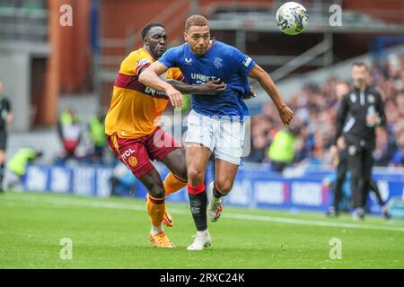 Glasgow, Großbritannien. September 2023. Die Rangers spielten Motherwell im Ibrox-Stadion in Glasgow, Sscotland, Großbritannien, bei einem Fußballspiel der schottischen Premiership. PreMatch, Motherwell liegen in der Liga über den Rangers, mit nur einem Punkt Unterschied. Quelle: Findlay/Alamy Live News Stockfoto