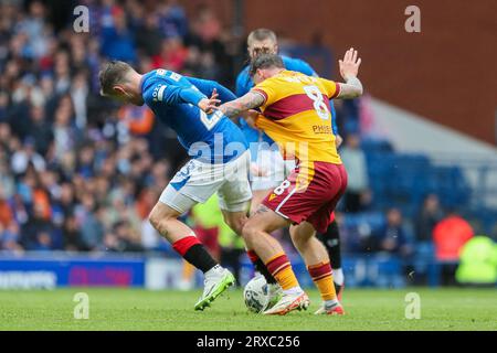 Glasgow, Großbritannien. September 2023. Die Rangers spielten Motherwell im Ibrox-Stadion in Glasgow, Sscotland, Großbritannien, bei einem Fußballspiel der schottischen Premiership. PreMatch, Motherwell liegen in der Liga über den Rangers, mit nur einem Punkt Unterschied. Quelle: Findlay/Alamy Live News Stockfoto