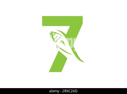 Brief 7 mit Vektorvorlage für das Fischlogo Stock Vektor