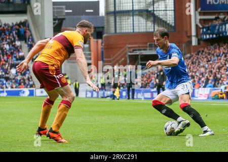 Glasgow, Großbritannien. September 2023. Die Rangers spielten Motherwell im Ibrox-Stadion in Glasgow, Sscotland, Großbritannien, bei einem Fußballspiel der schottischen Premiership. PreMatch, Motherwell liegen in der Liga über den Rangers, mit nur einem Punkt Unterschied. Quelle: Findlay/Alamy Live News Stockfoto