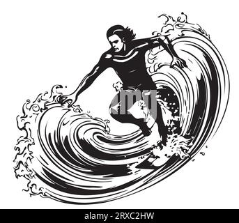 Surfer Sport-Logo-Skizze von Hand in Grafik gezeichnet Vektor Stock Vektor