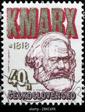 Carl-Marx-Porträt auf alter tschechischer Marke Stockfoto