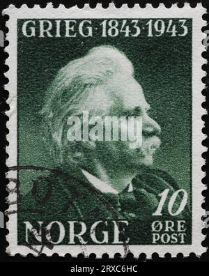 Komponist Edvard Grieg auf alter norwegischer Briefmarke Stockfoto