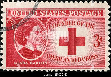 Gründerin des amerikanischen Roten Kreuzes Clara Barton auf alter Briefmarke Stockfoto