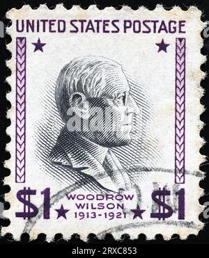 US President Woodrow Wilson on vintage postage stamp Stockfoto