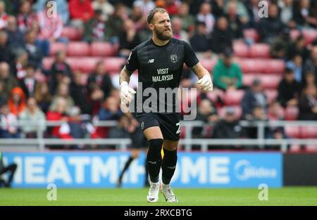 Cardiff City Torhüter Jak Alnwick während des Sky Bet Championship Matches zwischen Sunderland und Cardiff City im Stadium of Light, Sunderland am Sonntag, den 24. September 2023. (Foto: Michael Driver | MI News) Credit: MI News & Sport /Alamy Live News Stockfoto