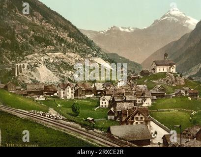 Maienreuss-Brücke, St. Gotthard Railway, Wassen, Uri, Schweiz 1890. Stockfoto