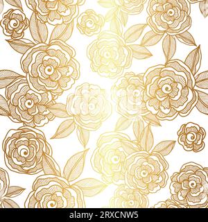 Niedliches nahtloses Muster der Rosenblume für Textil, goldener Hintergrund Stock Vektor