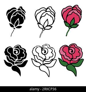 Rosenblüten-Set, handgezeichnete Kritzelelemente für Design. Vektorillustration Stock Vektor