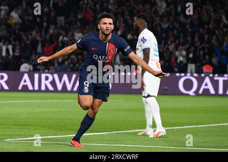 Paris, Frankreich. September 2023. Julien Mattia/Le Pictorium - PSG - Marseille - 24/09/2023 - Frankreich/Ile-de-France (Region)/Paris - Feier von Goncalo Ramos während des Ligue-1-Uberats-Spiels zwischen PSG und Olympique de Marseille im Parc de Princes am 24. September 2023. Quelle: LE PICTORIUM/Alamy Live News Stockfoto