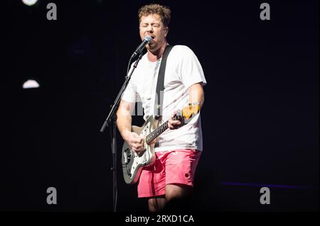 Manchester, Großbritannien. September 2023. James Bourne, Matt Willis und Charlie Simpson von der Band Busted treten in der Manchester AO Arena auf. 24 . 2023 . Quelle: Gary Mather/Alamy Live News Stockfoto