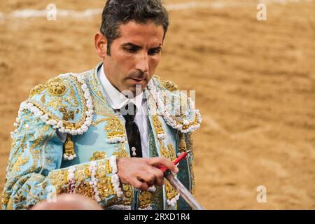 Madrid, Spanien. September 2023 25. Der Stierkämpfer Serafín Marín während des Stierkampfes von Corrida de Toros auf der Plaza de las Ventas in Madrid, 24. September 2023 Spanien (Foto: Oscar Gonzalez/SIPA USA) (Foto: Oscar Gonzalez/SIPA USA) Kredit: SIPA USA/Alamy Live News Stockfoto