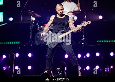 Manchester, Großbritannien. September 2023. James Bourne, Matt Willis und Charlie Simpson von der Band Busted treten in der Manchester AO Arena auf. 24 . 2023 . Quelle: Gary Mather/Alamy Live News Stockfoto