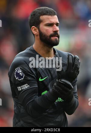 Liverpool, Großbritannien. September 2023. Alisson Becker aus Liverpool während des Spiels der Premier League in Anfield, Liverpool. Auf dem Bild sollte stehen: Gary Oakley/Sportimage Credit: Sportimage Ltd/Alamy Live News Stockfoto