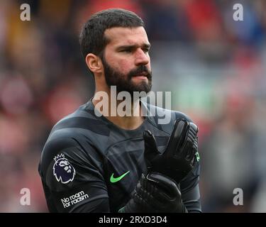 Liverpool, Großbritannien. September 2023. Alisson Becker aus Liverpool während des Spiels der Premier League in Anfield, Liverpool. Auf dem Bild sollte stehen: Gary Oakley/Sportimage Credit: Sportimage Ltd/Alamy Live News Stockfoto