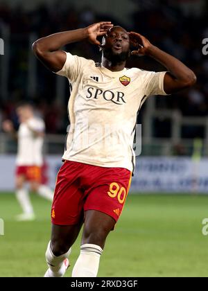 Turin, Italien. September 2023. Romelu Lukaku (AS Roma) enttäuscht während des Turino FC vs AS Roma, italienisches Fußball-Spiel der Serie A in Turin, Italien, 24. September 2023 Credit: Independent Photo Agency/Alamy Live News Stockfoto