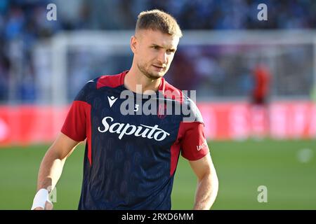 Bologna, Italien. September 2023. Stefan Posch (Bologna FC) während des Spiels Bologna FC gegen SSC Napoli, italienischer Fußball-Serie A in Bologna, Italien, 24. September 2023 Credit: Independent Photo Agency/Alamy Live News Stockfoto