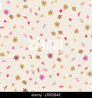 Trendiges, nahtloses Retro-Blumenmuster. Satz von Vintage 70er Jahre Stil Blume Hintergrund Illustration. Buntes, grooviges Artwork-Paket in Pastellfarben, y2k Nature Stock Vektor