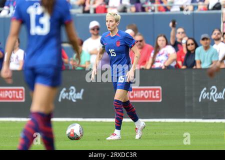 Chicago, USA. September 2023. Chicago, USA, 24. September 2023: Megan Rapinoe (15 USA) in Aktion während des internationalen Freundschaftsspiels zwischen der US Women's National Soccer Team und Südafrika am Sonntag, den 24. September im Soldier Field, Chicago, USA. (KEINE KOMMERZIELLE NUTZUNG). (Shaina Benhiyoun/SPP) Credit: SPP Sport Press Photo. Alamy Live News Stockfoto