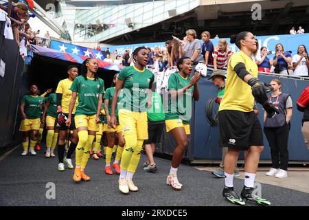 Chicago, USA. September 2023. Chicago, USA, 24. September 2023: South Africa Women's National Team tritt am Sonntag, den 24. September, in Soldier Field, Chicago, USA, in das internationale Freundschaftsspiel zwischen der US Women's National Soccer Team und Südafrika ein. (KEINE KOMMERZIELLE NUTZUNG). (Shaina Benhiyoun/SPP) Credit: SPP Sport Press Photo. Alamy Live News Stockfoto