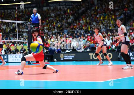 Tokio, Japan. September 2023. Japan Women's Team Group (JPN) Volleyball : FIVB Road to Paris Volleyball Qualifier/World Cup 2023 Japan, Turnierspiel der Frauen zwischen Japan und der Türkei im Yoyogi National Stadium in Tokio, Japan. Quelle: Yohei Osada/AFLO SPORT/Alamy Live News Stockfoto