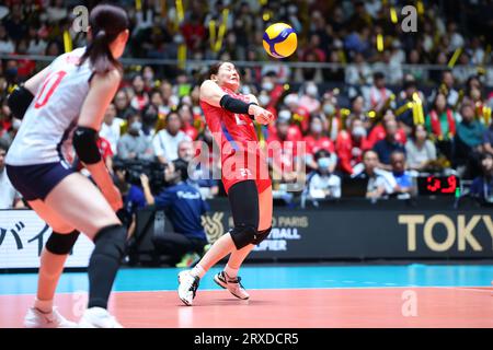 Tokio, Japan. September 2023. Minami Nishimura (JPN) Volleyball : FIVB Road to Paris Volleyball Qualifier/World Cup 2023 Japan, Turnierspiel der Frauen zwischen Japan und der Türkei im Yoyogi National Stadium in Tokio, Japan. Quelle: Yohei Osada/AFLO SPORT/Alamy Live News Stockfoto