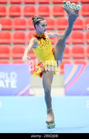 Giuliana SCAMARDA (ARG), während des Junior Ladies Inline, Short Program, bei den Artistic Skating World Championships Ibagu-Tolima 2023, im Parque Deportivo Municipal, am 22. September 2023 in Ibagu, Kolumbien. Quelle: Raniero Corbelletti/AFLO/Alamy Live News Stockfoto